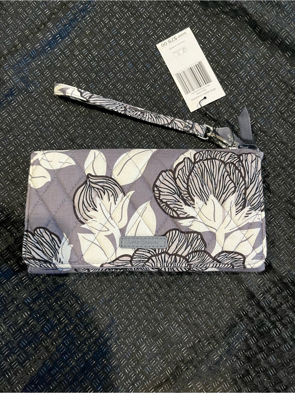 Vera Bradley Gray and White Floral Quilted Wristlet Card Holder